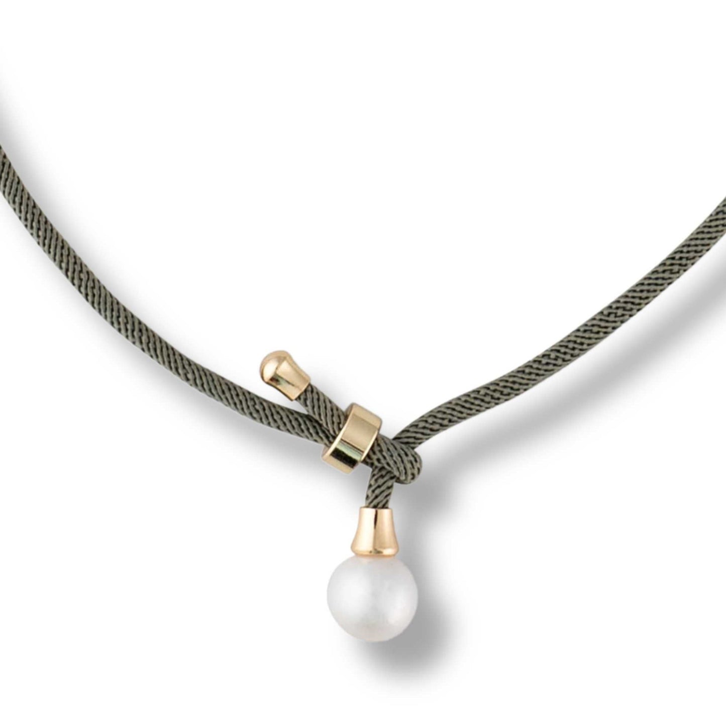 Single Pearl on Olive Rope Necklace