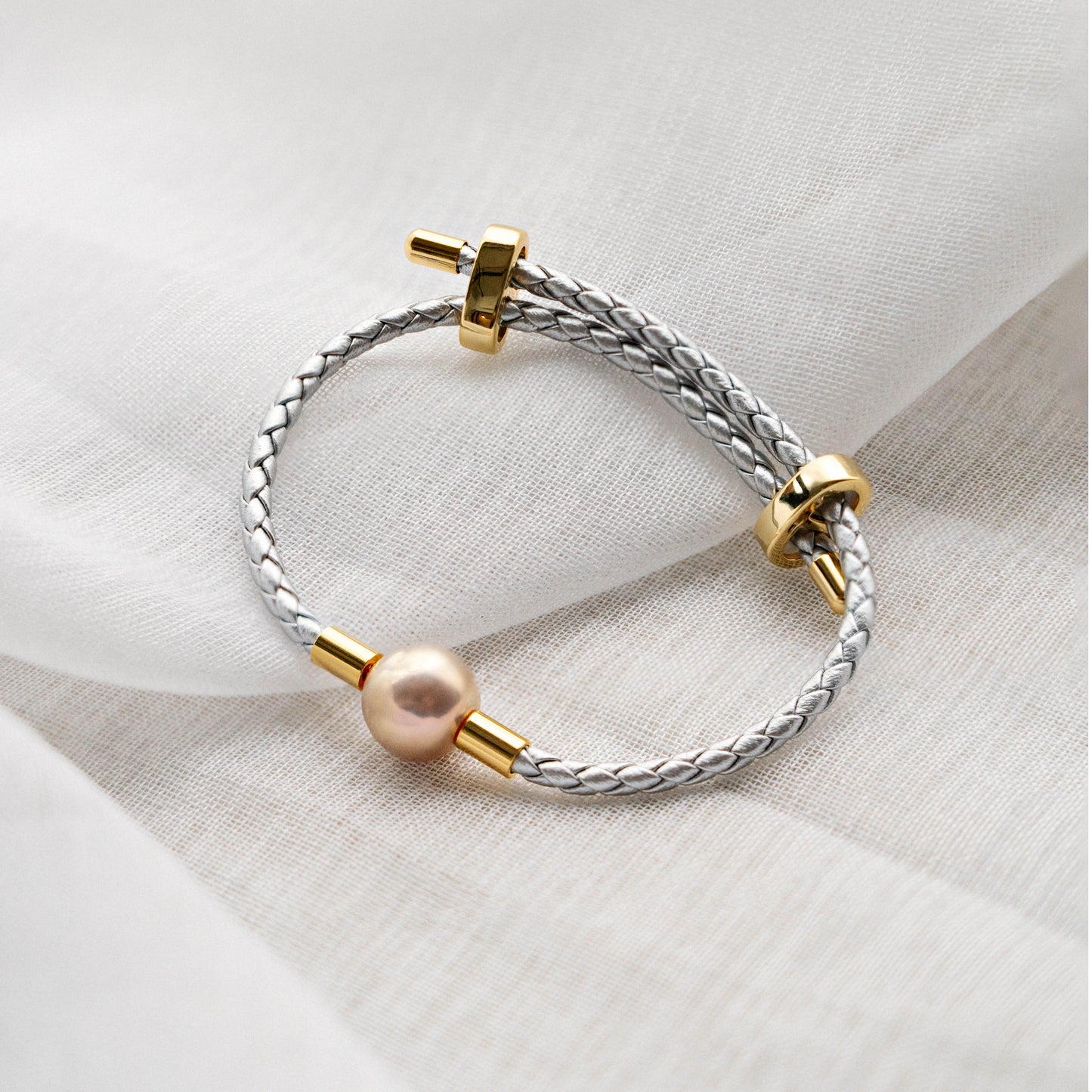 Single Pearl on Vegan Leather Bracelet,  Pink Pearl on Gray Bracelet