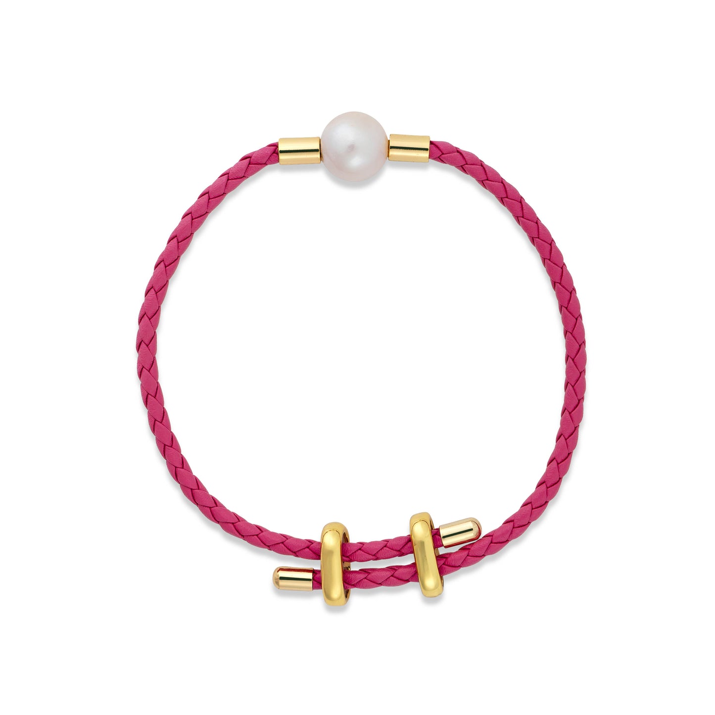 Single Pearl and Vegan Leather Bracelet, White Pearl on Watermelon Pink