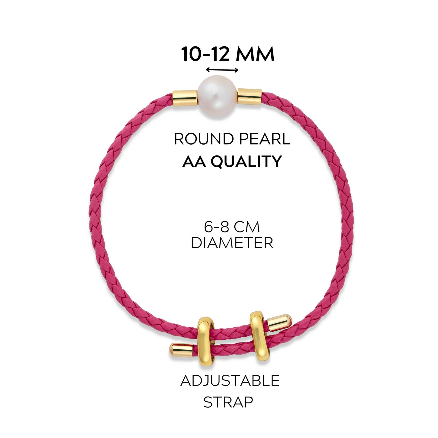 Single Pearl and Vegan Leather Bracelet, White Pearl on Watermelon Pink