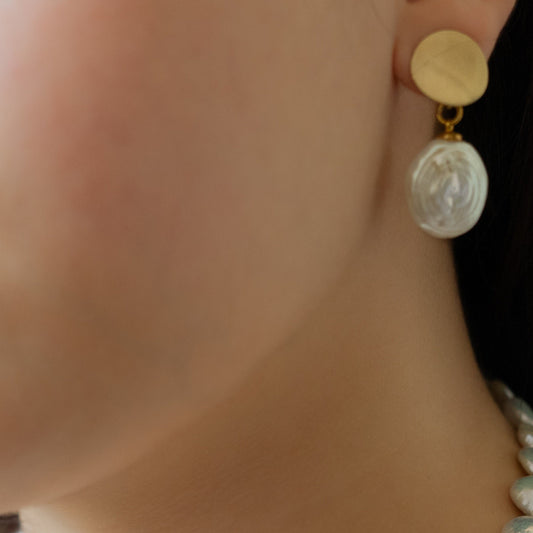 White Coin Pearl Earrings