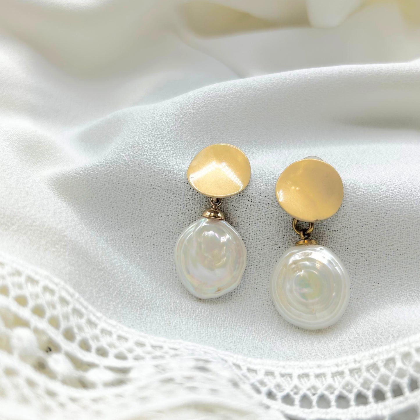 White Coin Pearl Earrings