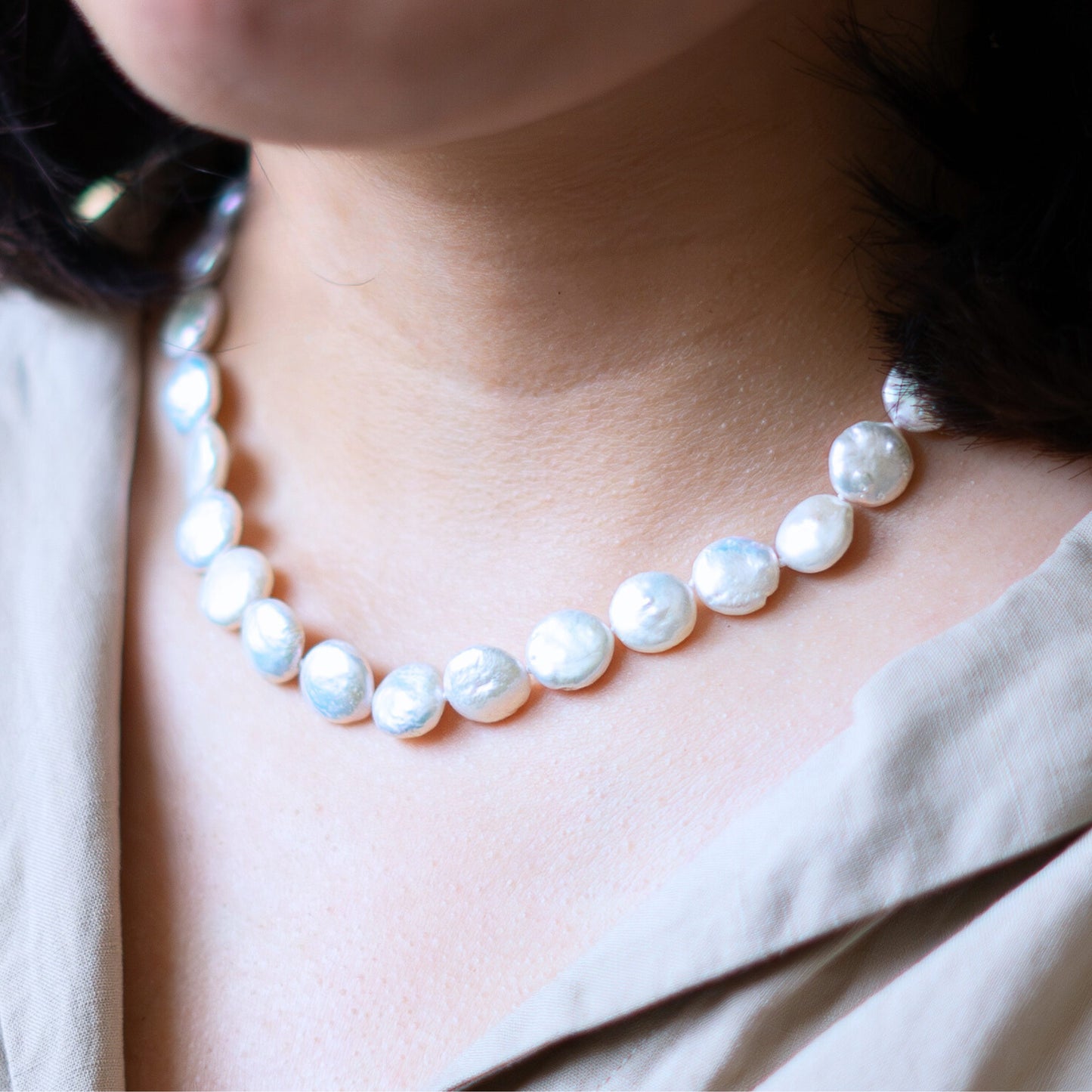 White Coin Pearl Necklace