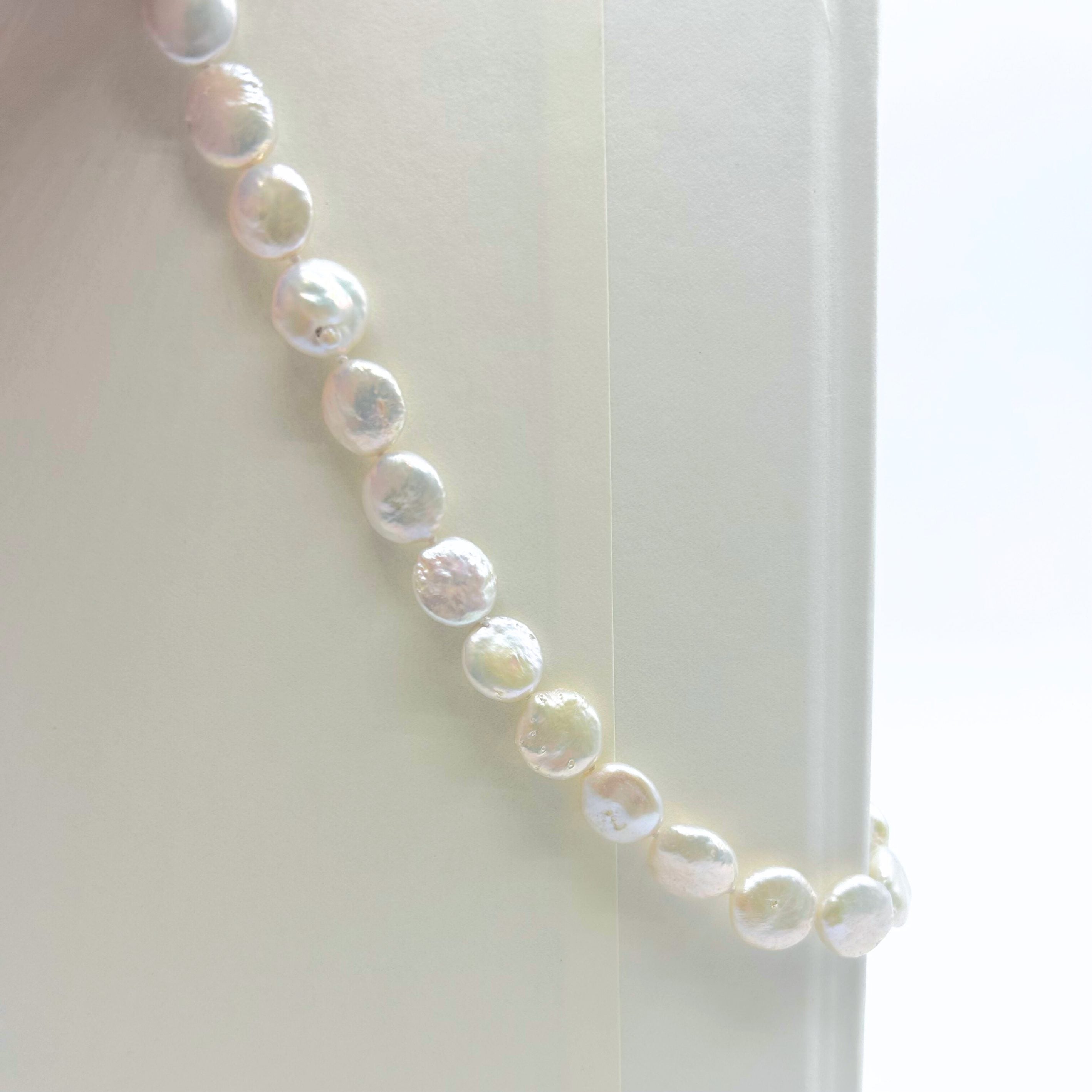 Fine Coin luxury Pearl Necklace-Off white Coin Pearl Necklace Strand-Classic Bib Pearl Necklace-Freshwater Pearl Necklace-gift top for her