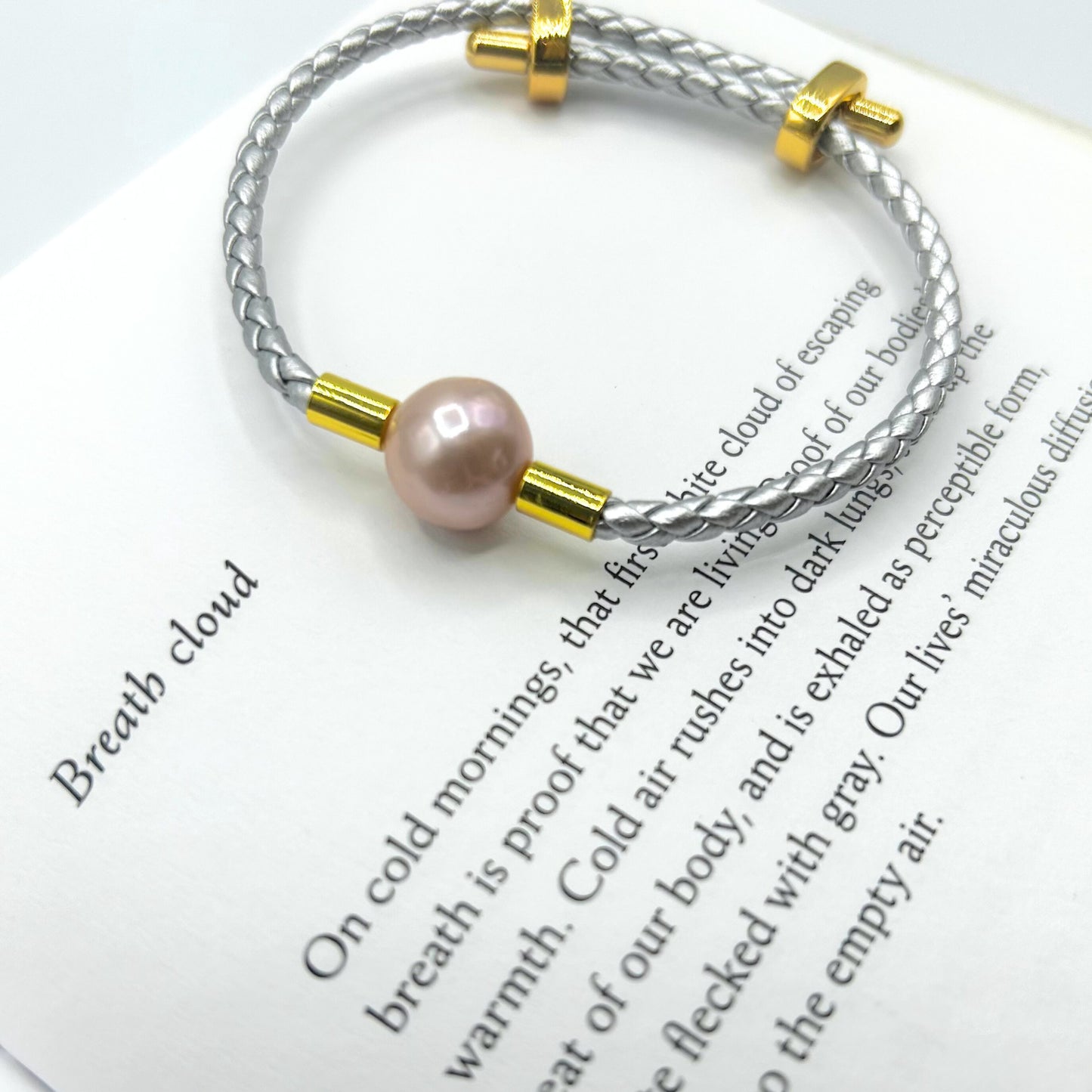 Single Pearl on Vegan Leather Bracelet,  Pink Pearl on Gray Bracelet