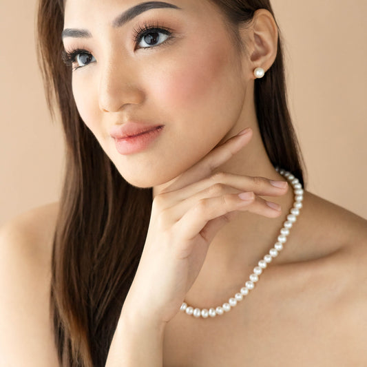 Classic Pearl Necklace and Earrings Set